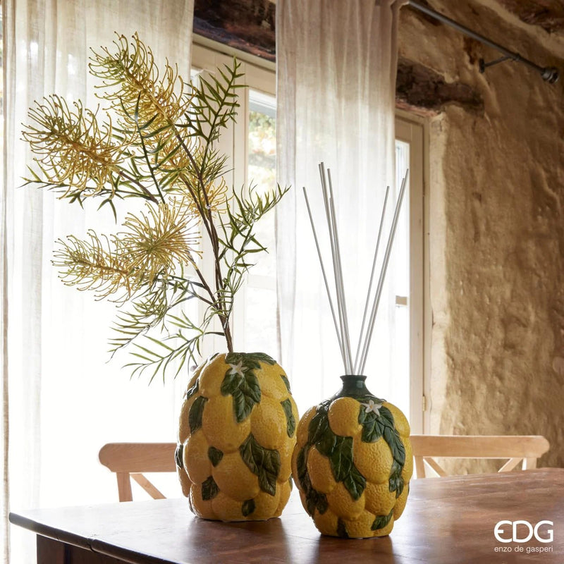 EDG Enzo De Gasperi Zitronenvase mit Blättern H 19 cm D 14 cm Gelb Grün