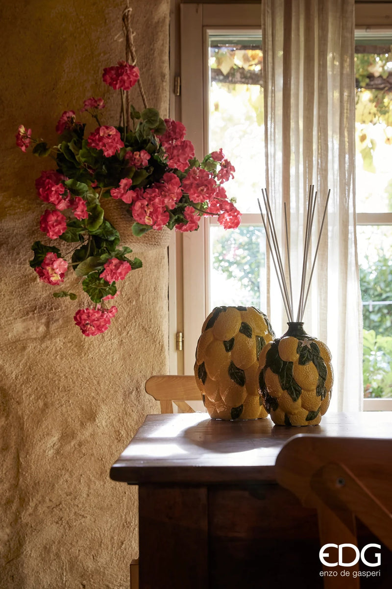 EDG Enzo De Gasperi Zitronenvase mit Blättern H 19 cm D 14 cm Gelb Grün