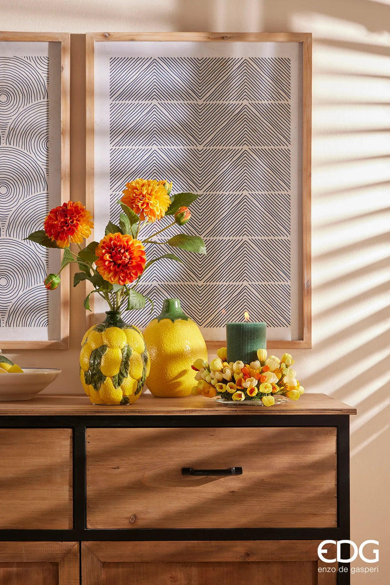 EDG Enzo De Gasperi Zitronenvase mit Blättern H 19 cm D 14 cm Gelb Grün