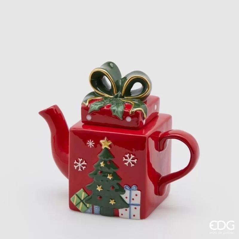 EDG Enzo De Gasperi Teiera Pacco Dono Natale H19x21x11 Red