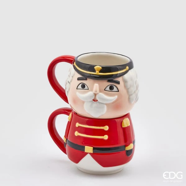 EDG Enzo De Gasperi Set 2 Tassen Soldat Weihnachten Stapelbar H 17 Cm D 10 Cm Weiß Rot