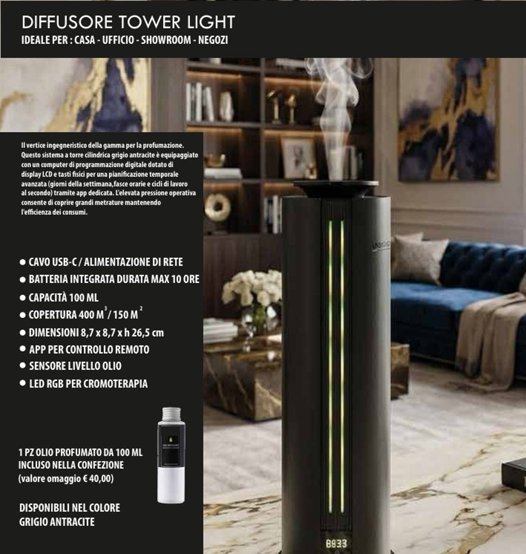 DESSENZE Hochdruck-Duftdiffusor Tower Light Anthrazitgrau – Raumduft Rote Beeren