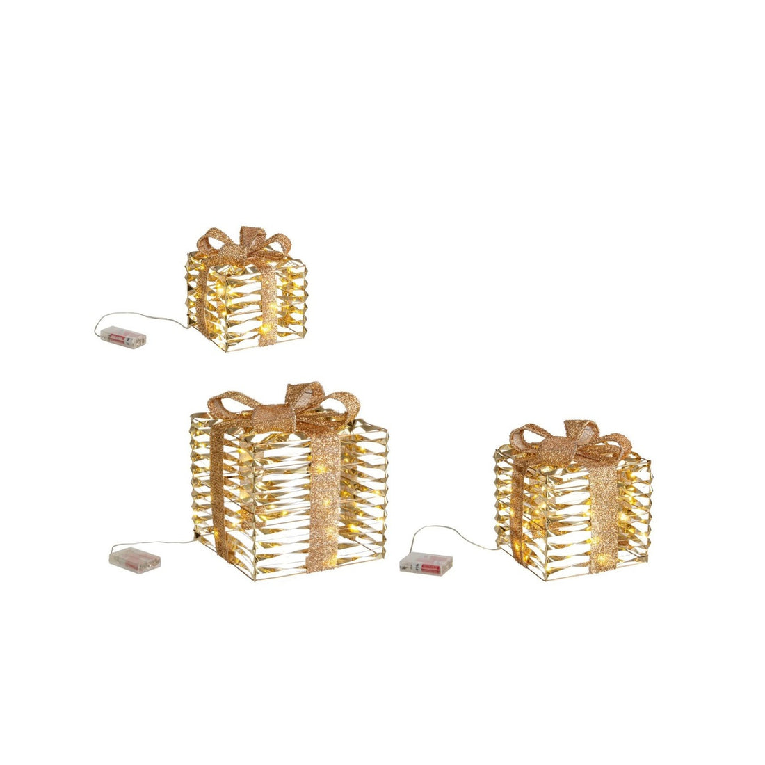 Bizzotto Set 3 Pacchi Regalo Kinsey con Micro LED Classic D 15x17, D 20x23 e D 25x30 cm Decorazioni Natalizie Luminose