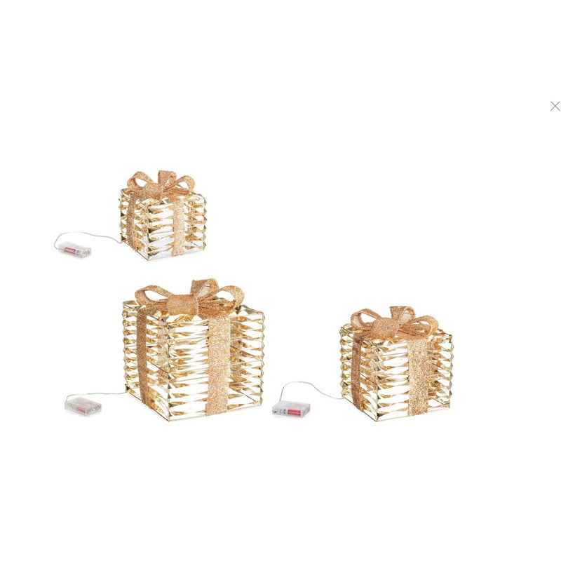 Bizzotto Set 3 Pacchi Regalo Kinsey con Micro LED Classic D 15x17, D 20x23 e D 25x30 cm Decorazioni Natalizie Luminose