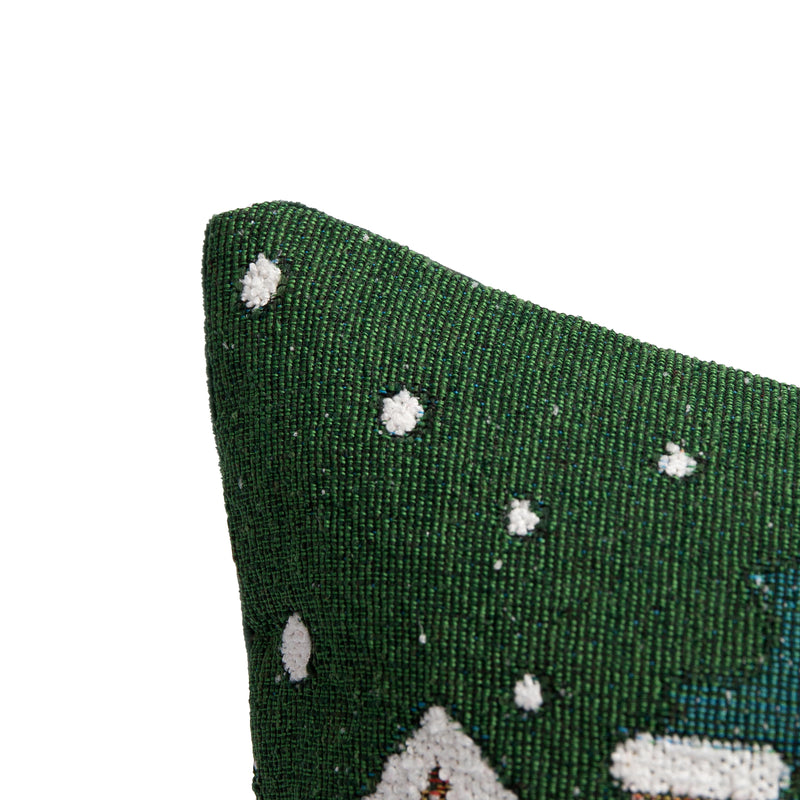 Bizzotto Weihnachtskissen Snowlyn Grüne Landschaft 30x50 cm – Dekoratives Weihnachtskissen mit abnehmbarem Bezug und Polyester-Füllung