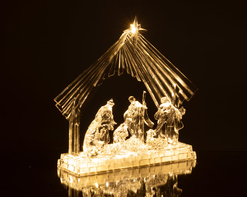 Bizzotto Natività Silky mit Krippe 8 Figuren H28,5 cm mit LED mit Batterie – Weihnachtskrippe Leuchtend Dekorativ für das Haus