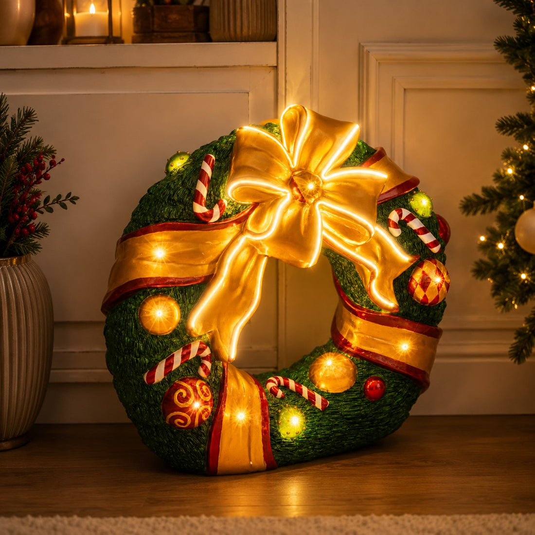 Bizzotto Weihnachtskranz Kinler LED IP20 94x35,5xH87,6 cm – Leuchtende Weihnachtsdeko