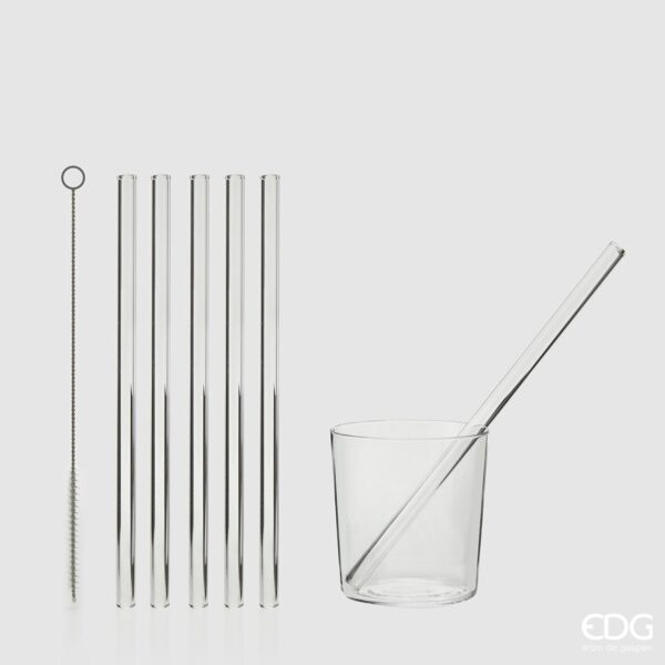 EDG Enzo De Gasperi Trinkhalm Set 6 Stück + Bürste H23 D1 Natur Transparent