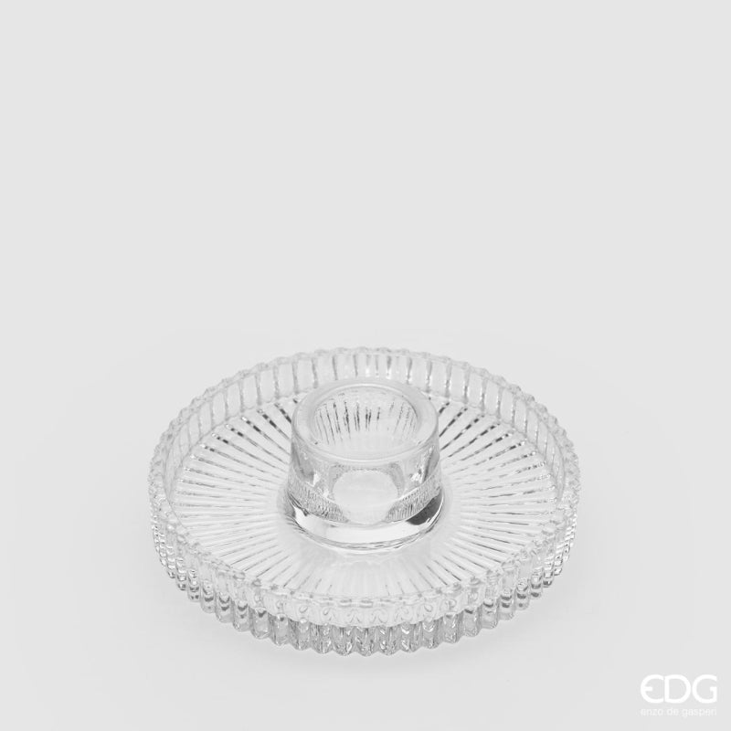 EDG Enzo De Gasperi Portacandela Disco Righe H 2,8 Cm D 10 Cm Vetro