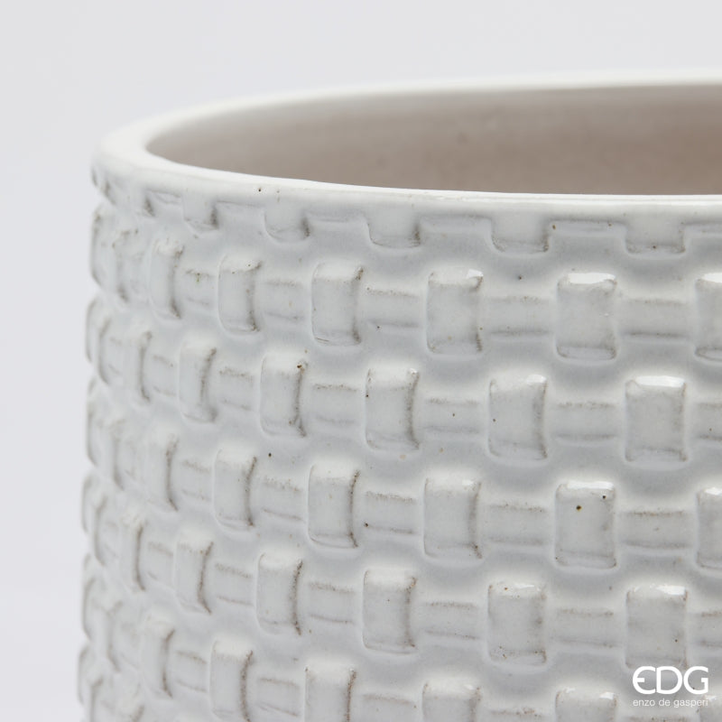 EDG Enzo De Gasperi Vase Cachepot Gewölbt mit Quadratmuster Keramik Weiß – Set 5 Stk.