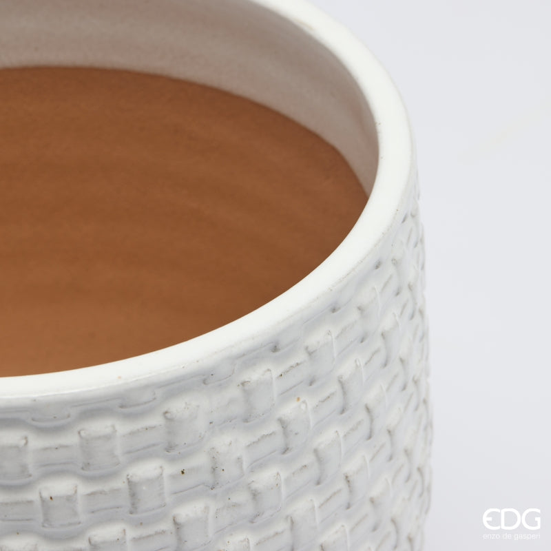 EDG Enzo De Gasperi Vase Cachepot Gewölbt mit Quadratmuster Keramik Weiß – Set 5 Stk.