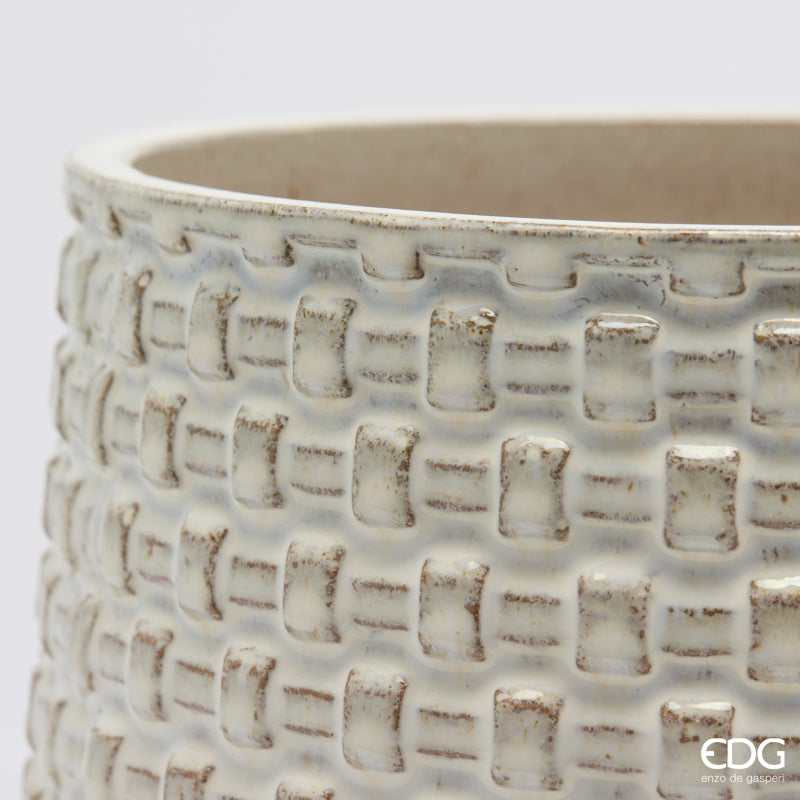 EDG Enzo De Gasperi Vase Cachepot Gewölbt mit Rasterung Keramik Elfenbein – Set 5 Stk.