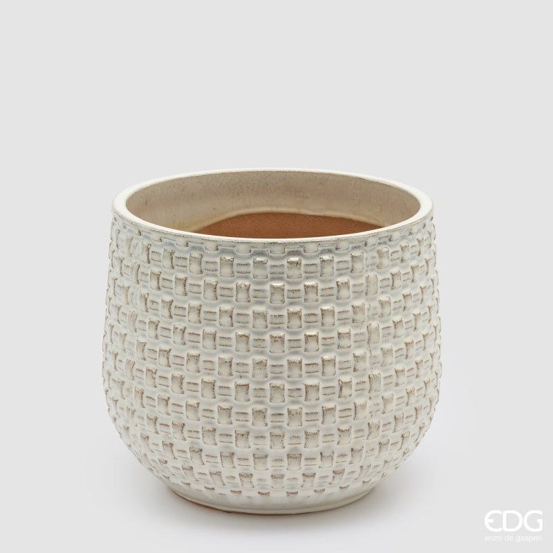 EDG Enzo De Gasperi Vase Cachepot Gewölbt mit Rasterung Keramik Elfenbein – Set 5 Stk.