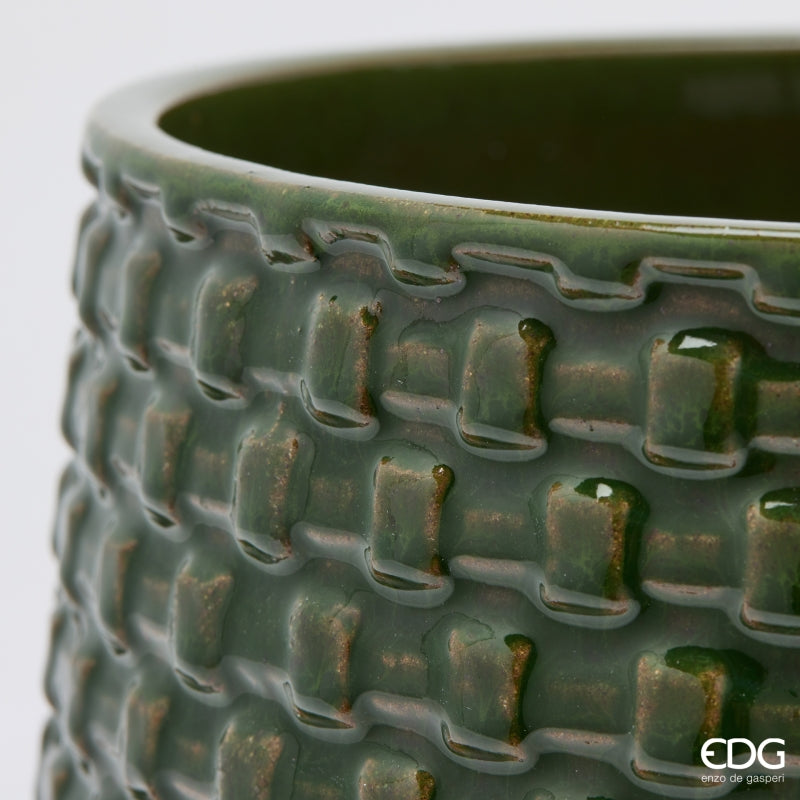 EDG Enzo De Gasperi Vase Cachepot Gewölbt mit Feldern Keramik Grün – Set 5 Stk.