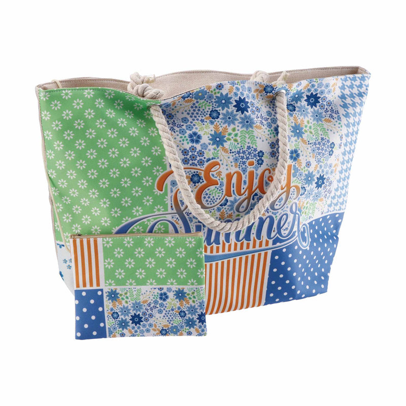 regalo italiano regalo italiano borsa mare con pochette 58 x 18 x h 38 cm ass blu verde 1 pz ean 8057586110922