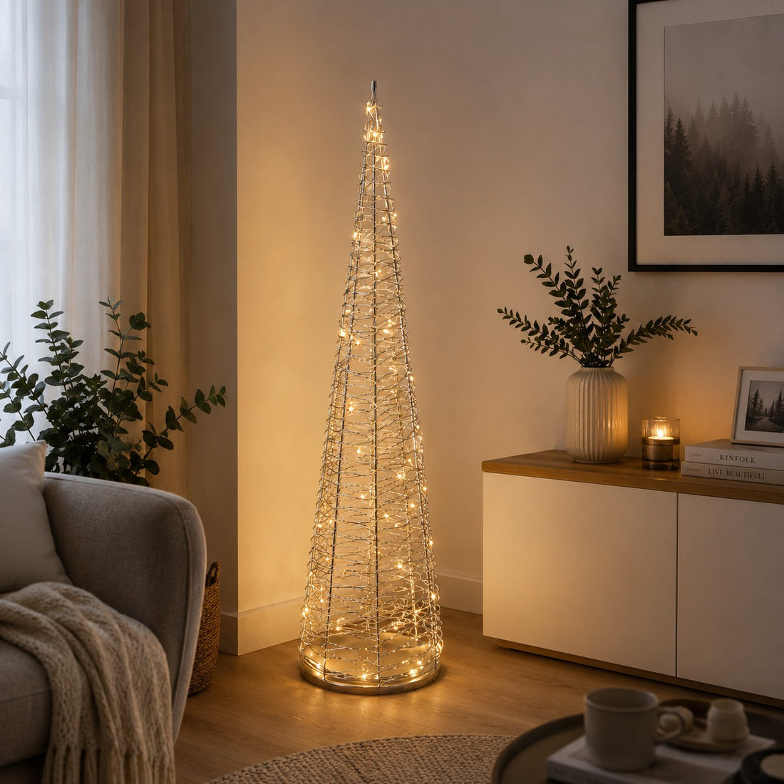 Ad Trend Weihnachtsbaum gold aus PE mit 50 LED batteriebetrieben warmes Licht H 100 cm