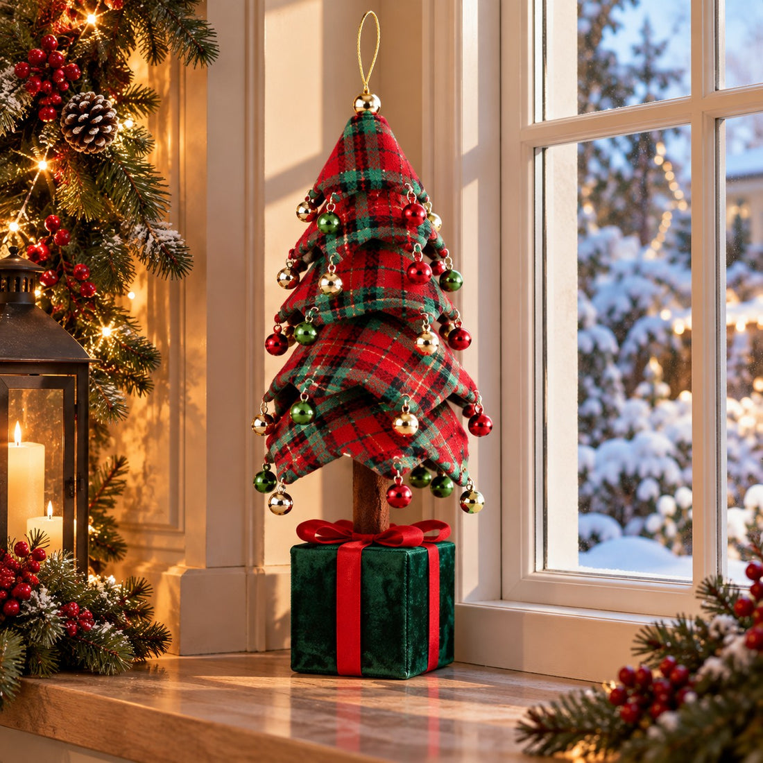 Ad Trend Weihnachtsbaum mit Weihnachtsgeschenk Tartan 25x25xH70 cm – Weihnachtsdeko