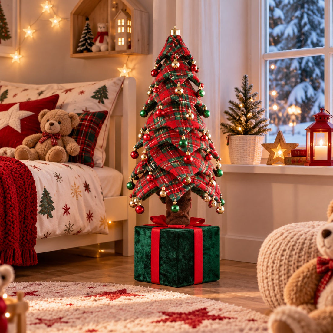 Ad Trend Weihnachtsbaum mit Tartan-Geschenkpaket 60x60xH150 cm – Weihnachtsdekoration