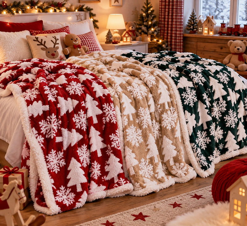 Ad Trend Weihnachtswolldecke aus Sherpa-Stoff 200x220 cm sortiert 1 Stk. – Weiche und warme Decke für das Bett