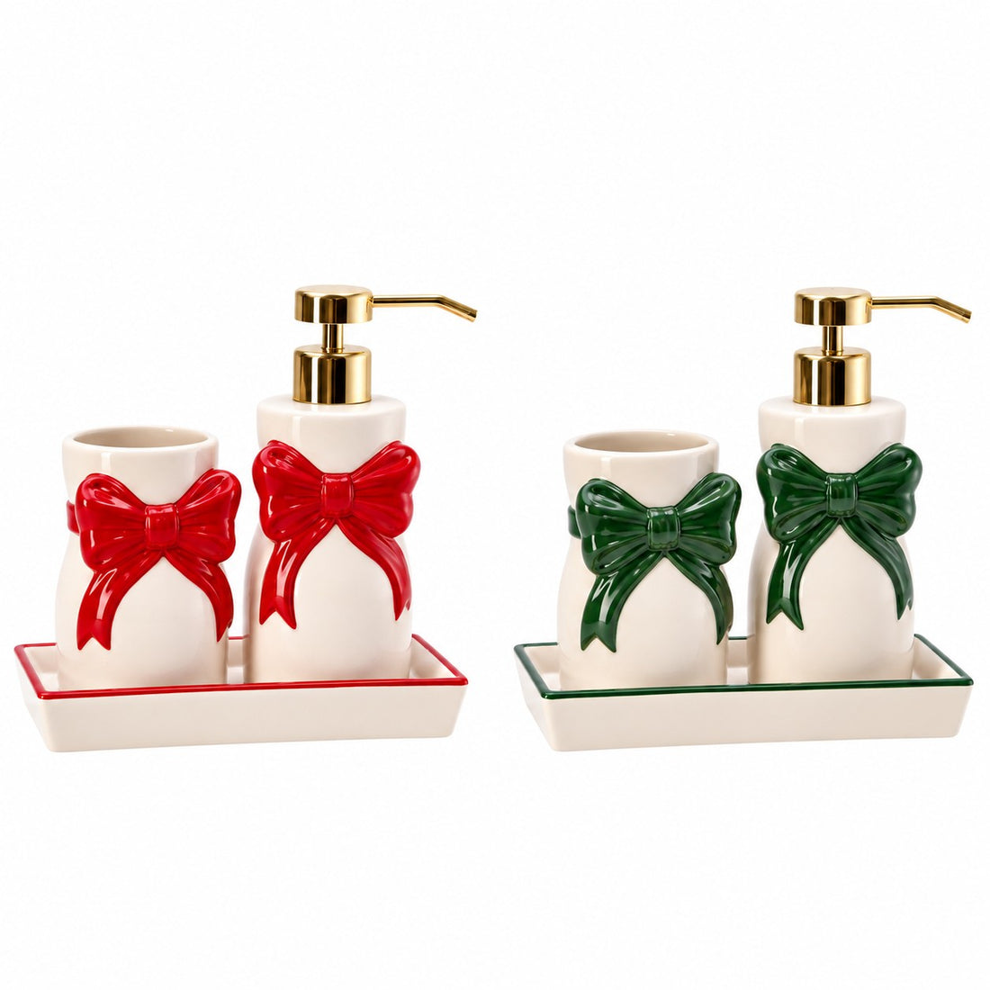 Ad Trend Bad Set Weihnachts 2-teilig aus Keramik mit sortiertem Tablett 19x10 cm 1 Set – Badezimmer-Accessoires zu Weihnachten