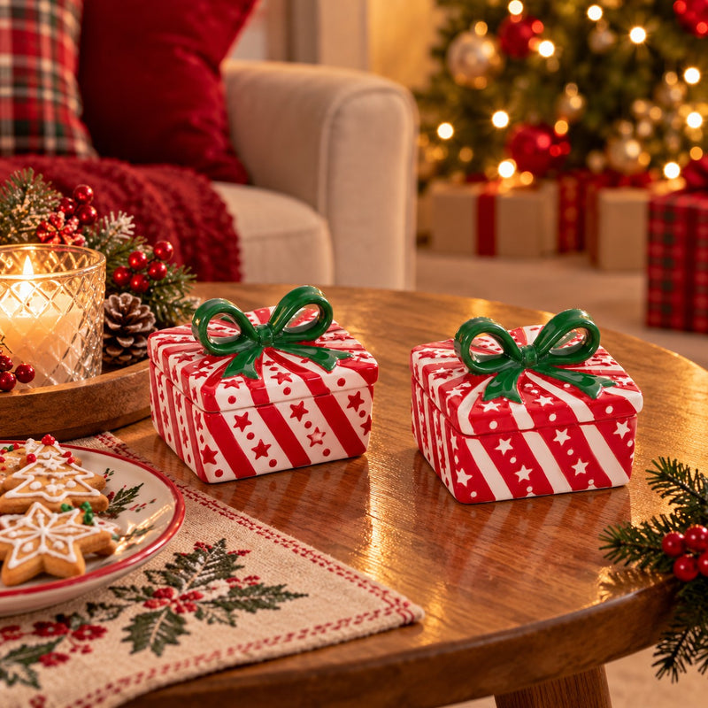 Ad Trend Weihnachtsbox aus Keramik in Geschenkform, sortiert 20x20xH15 cm 1 Stk. – Weihnachtsdekoration