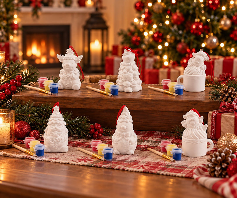 Ad Trend Satz Weihnachtsdeko zum Bemalen mit Pinsel und 3 Tempera-Farben Sortiert 1 Stk. – Kreatives Bastelset für DIY-Weihnachten
