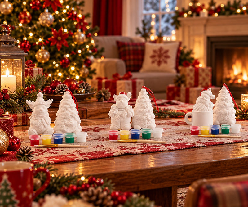 Ad Trend Set 2 Weihnachtsdekorationen zum Bemalen mit Pinsel und 5 Sortierte Farben 1 Set – Kreatives DIY-Weihnachts-Set