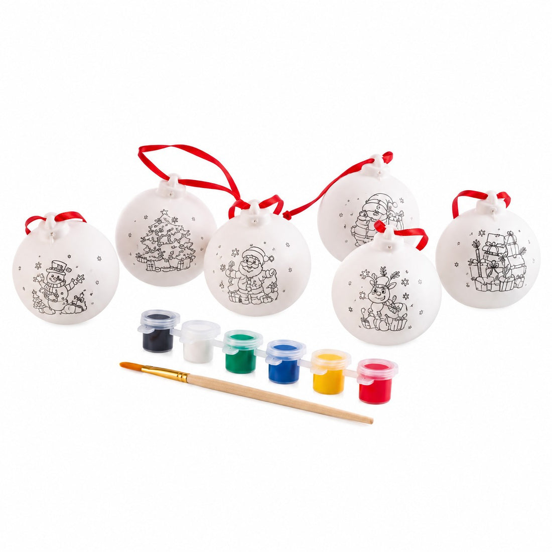 Ad Trend Set 6 Weihnachtskugeln zum Bemalen Ø7 cm mit Pinsel und 6 Farben – DIY Kreativ-Set für Weihnachtsdeko