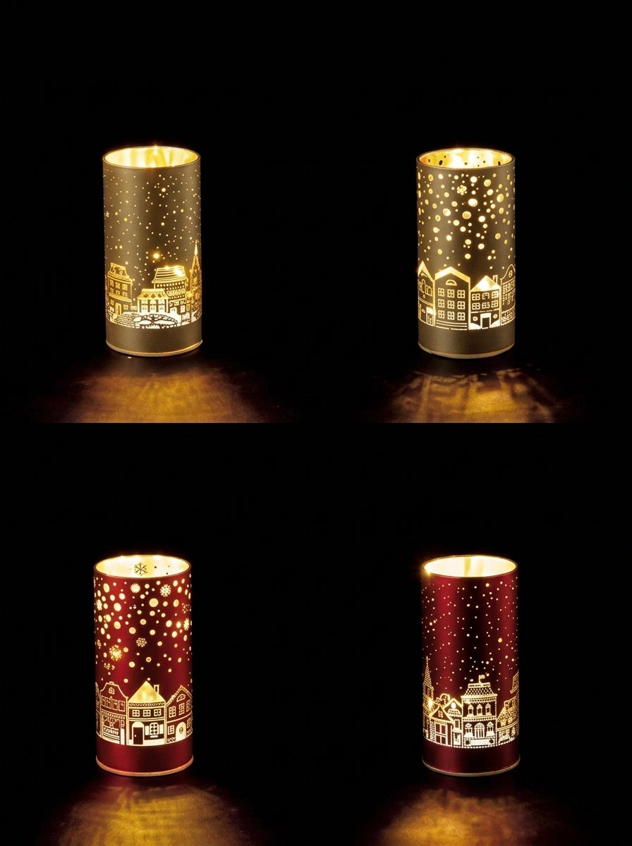 Ad Trend Zylindrische Weihnachtsleuchte aus Glas, sortiert, 1 Stk. Ø7xH15 cm – Leuchtende Weihnachtsdekoration für zu Hause
