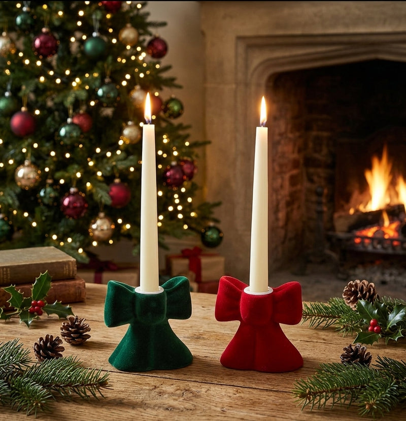 Ad Trend Weihnachtskerzenhalter aus Harz und Samt mit sortierter Schleife 9x4xH8 cm 1 Stk. – Dekoration für Haus und Weihnachtstisch