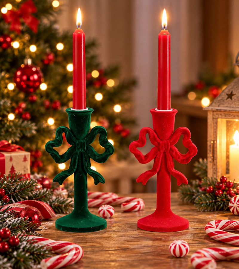 Ad Trend Weihnachtskerzenhalter aus Kunstharz und Samt sortiert 9x9xH24 cm 1 Stk. – Dekoration für Haus und Weihnachtstisch