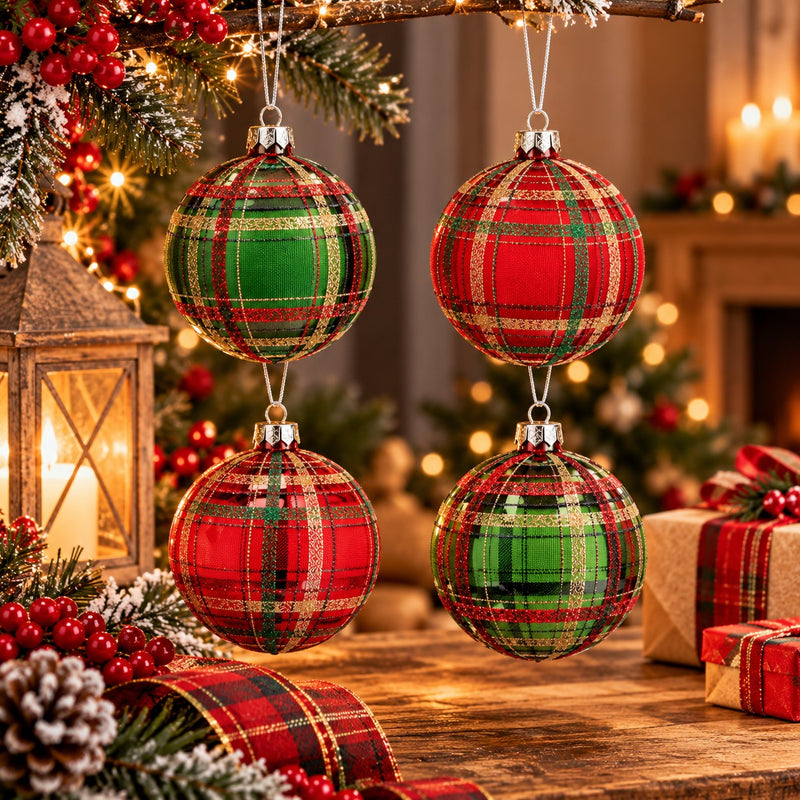 Ad Trend Weihnachtskugel aus Glas mit Tartan-Muster sortiert Ø10 cm 1 Stk. – Dekorativer Baumschmuck für Weihnachtsbaum