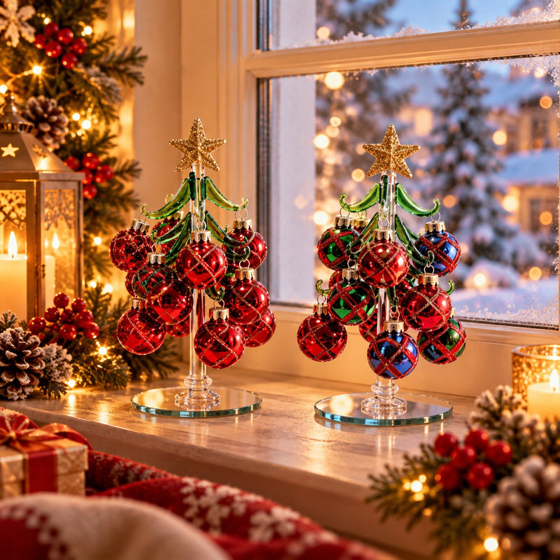 Ad Trend Weihnachtlicher Dekorativer Baum mit sortierten Glaskugeln Ø7xH15,5 cm 1 Stk. – Weihnachtsdeko für das Zuhause