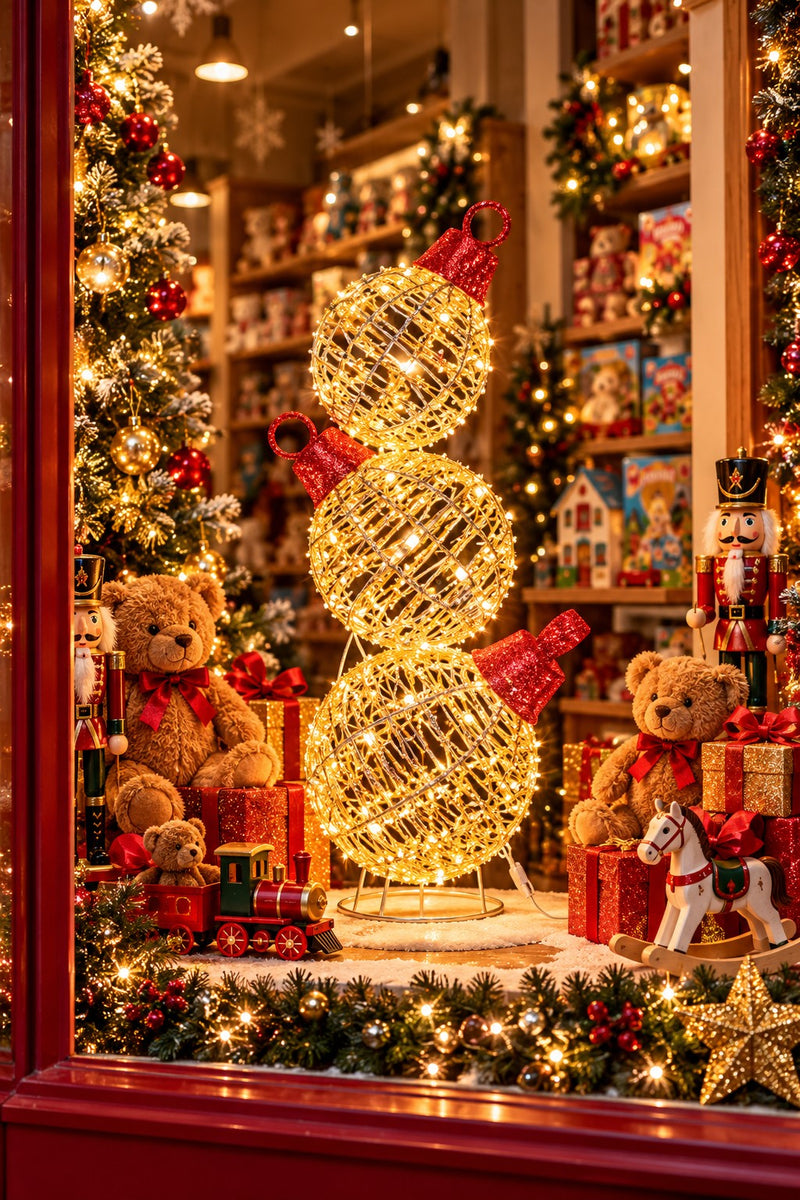 Ad Trend Leuchtender Weihnachtskugel-Turm Gold aus Eisen und Kunststoff mit 600 LED-Lichtern IP44 Ø30xH83 cm – Außendekoration für Weihnachten