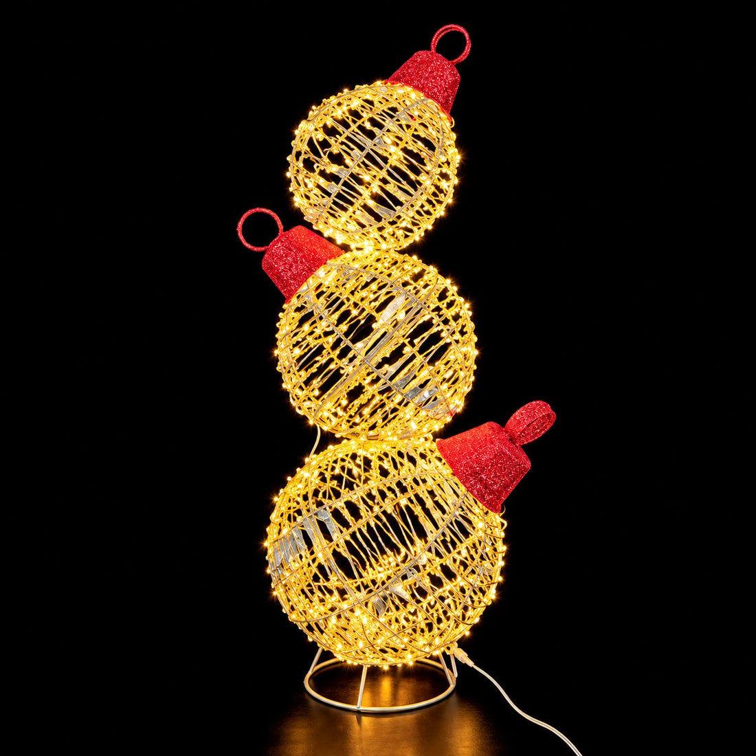 Ad Trend Leuchtender Weihnachtskugel-Turm Gold aus Eisen und Kunststoff mit 600 LED-Lichtern IP44 Ø30xH83 cm – Außendekoration für Weihnachten
