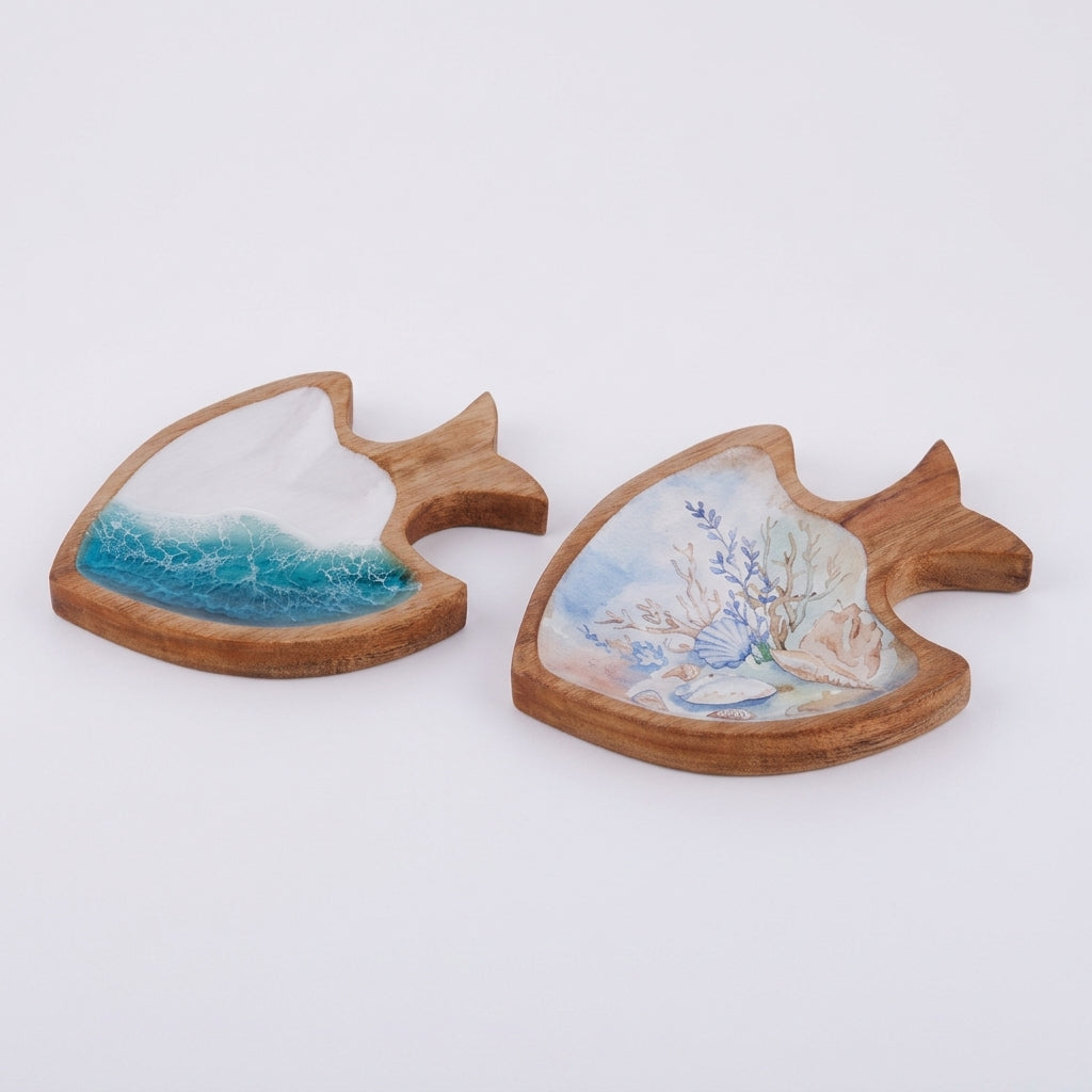 Ad Trend Vassoio Nuvel in Legno con Decoro Pesce Assortito 25x19xH3 cm 1 Pz – Accessorio Decorativo per la Tavola e la Casa