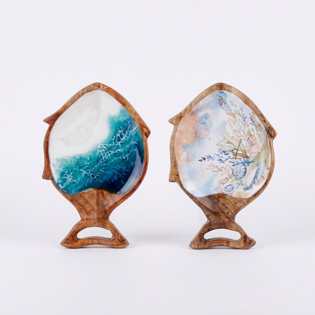 Ad Trend Vassoio in Legno con Motivo Pesce Assortito 25x25xH3 cm 1 Pz – Accessorio Decorativo per la Tavola e la Casa