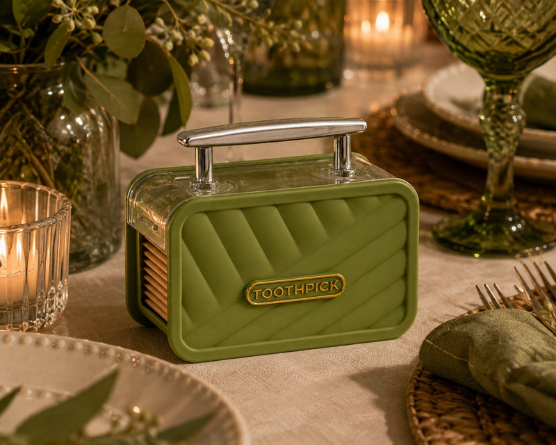 L'Arcolaio Portastuzzicadenti Valigia Verde 7,5x5x3,5 cm Accessorio Originale per Tavola