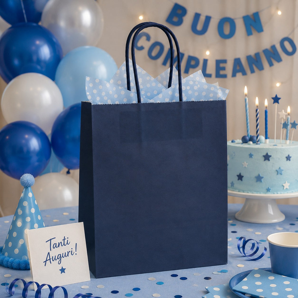 L'Arcolaio Shopper Kraft Blau Weihnachtsgeschenke 26X11X34 Cm Karton 10 Stk