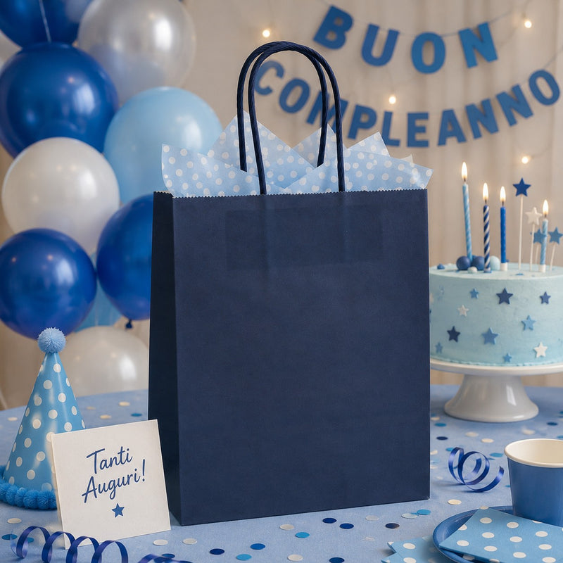 L'Arcolaio Shopper Kraft Blau Weihnachtsgeschenke 26X11X34 Cm Karton 10 Stk