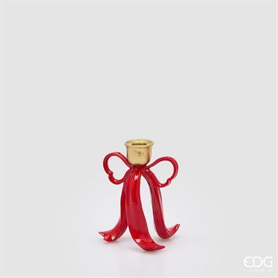 EDG Enzo De Gasperi Portacandela Fiocco di Natale H16 cm Rosso Oro – Decorazione Natalizia
