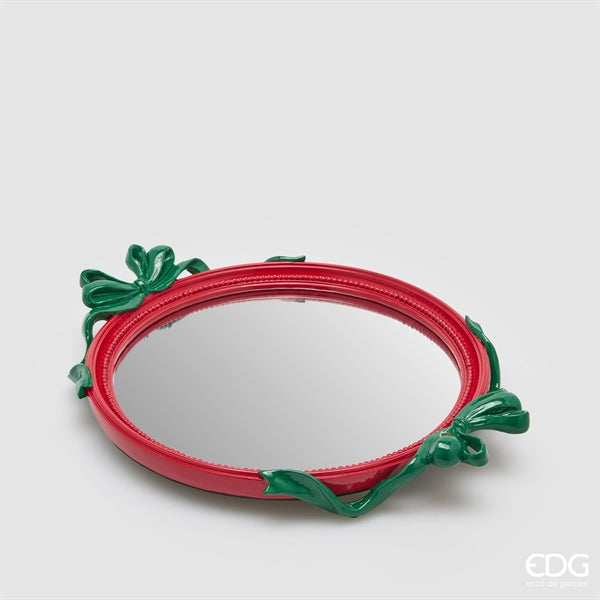 EDG Enzo De Gasperi Vassoio Decorativo Ovale con Fiocchi 37 cm Rosso Mix – Decorazione Natalizia