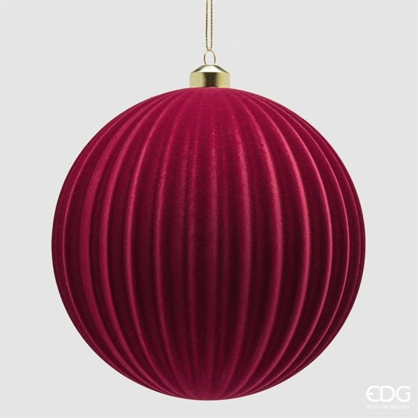 EDG Enzo De Gasperi Weihnachtskugel aus Samt mit Streifen Burgundy Ø17,5 cm – Weihnachtsdeko
