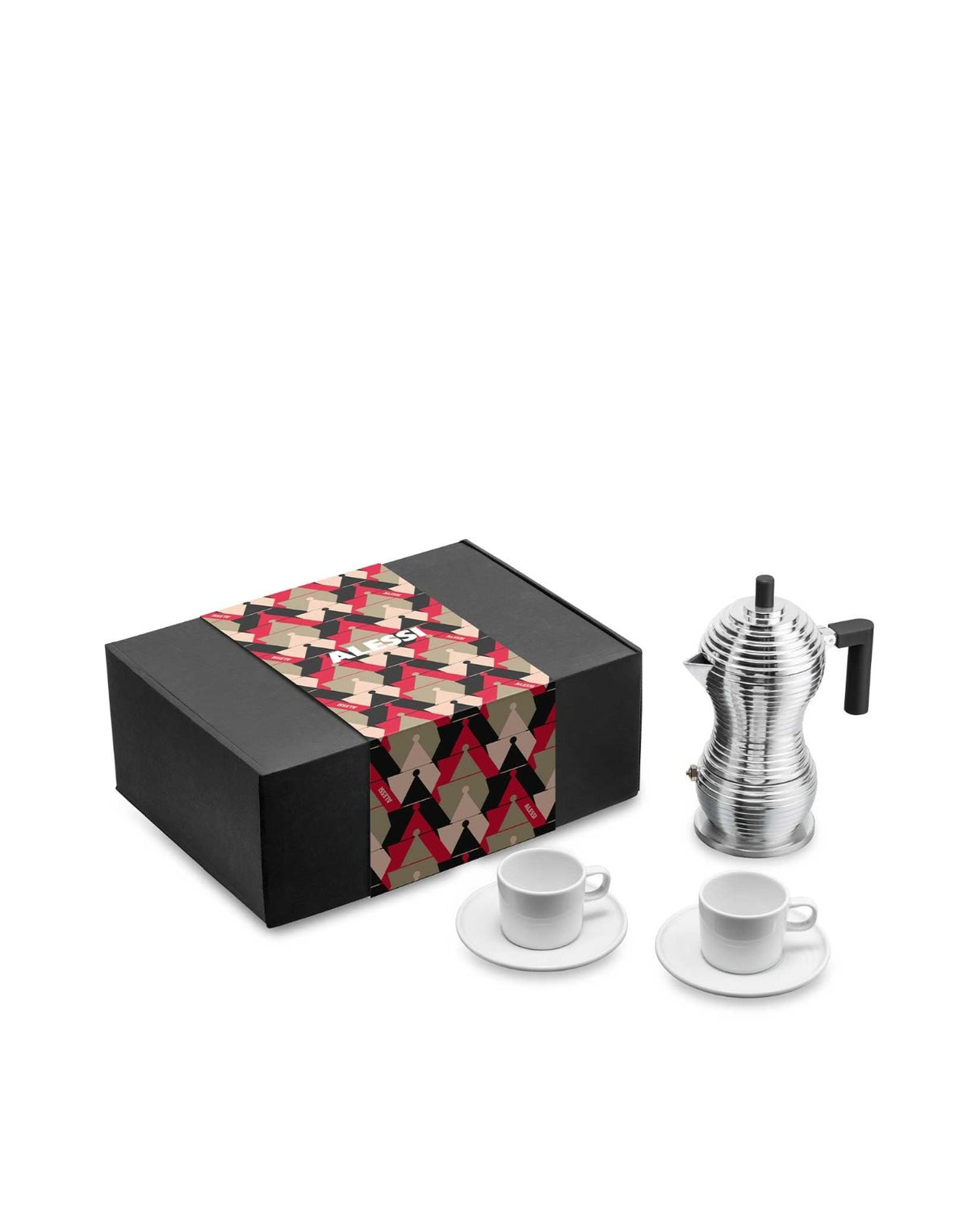 Alessi Set Alessi & Coffee Espressokanne Zwei Tassen mit Untertasse Geschenkbox
