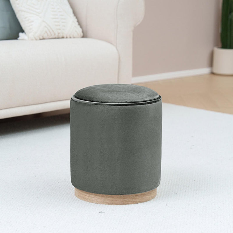 Versa Pouf Mit Stauraum Und Tablett Aus Grauem Samt