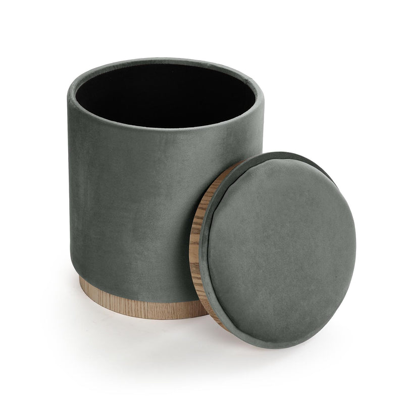Versa Pouf Mit Stauraum Und Tablett Aus Grauem Samt