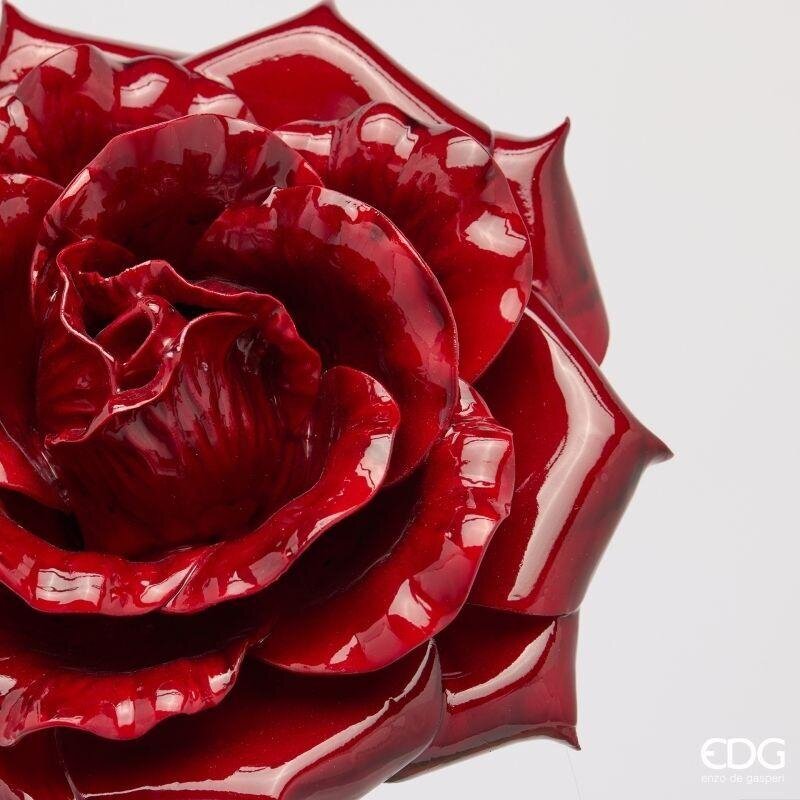 EDG Enzo De Gasperi Rosa Glossy Natalizia su Ramo H60 Ø20 cm Bordeaux – Fiore Decorativo di Natale