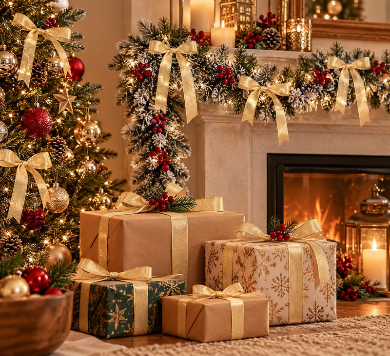 Piovaccari Band Frederik Creme Laminiert 15 mm x 25 m – Dekoratives Band für Weihnachtsbaum, Schleifen und Geschenkverpackungen