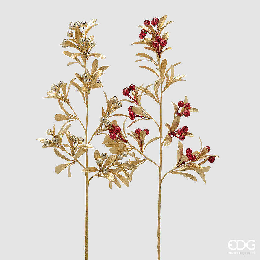 EDG Enzo De Gasperi Zweig Beeren mit Blättern Red Gold H75 cm – 1 Stk. Sortiert Weihnachtsdekoration