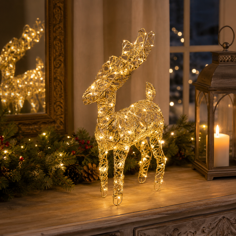 EDG Enzo De Gasperi Dekoration Rentier Weihnachten Led Geflecht 40 MicroLed H 37 Cm L 25 Cm L 12 Cm IP20 Gold